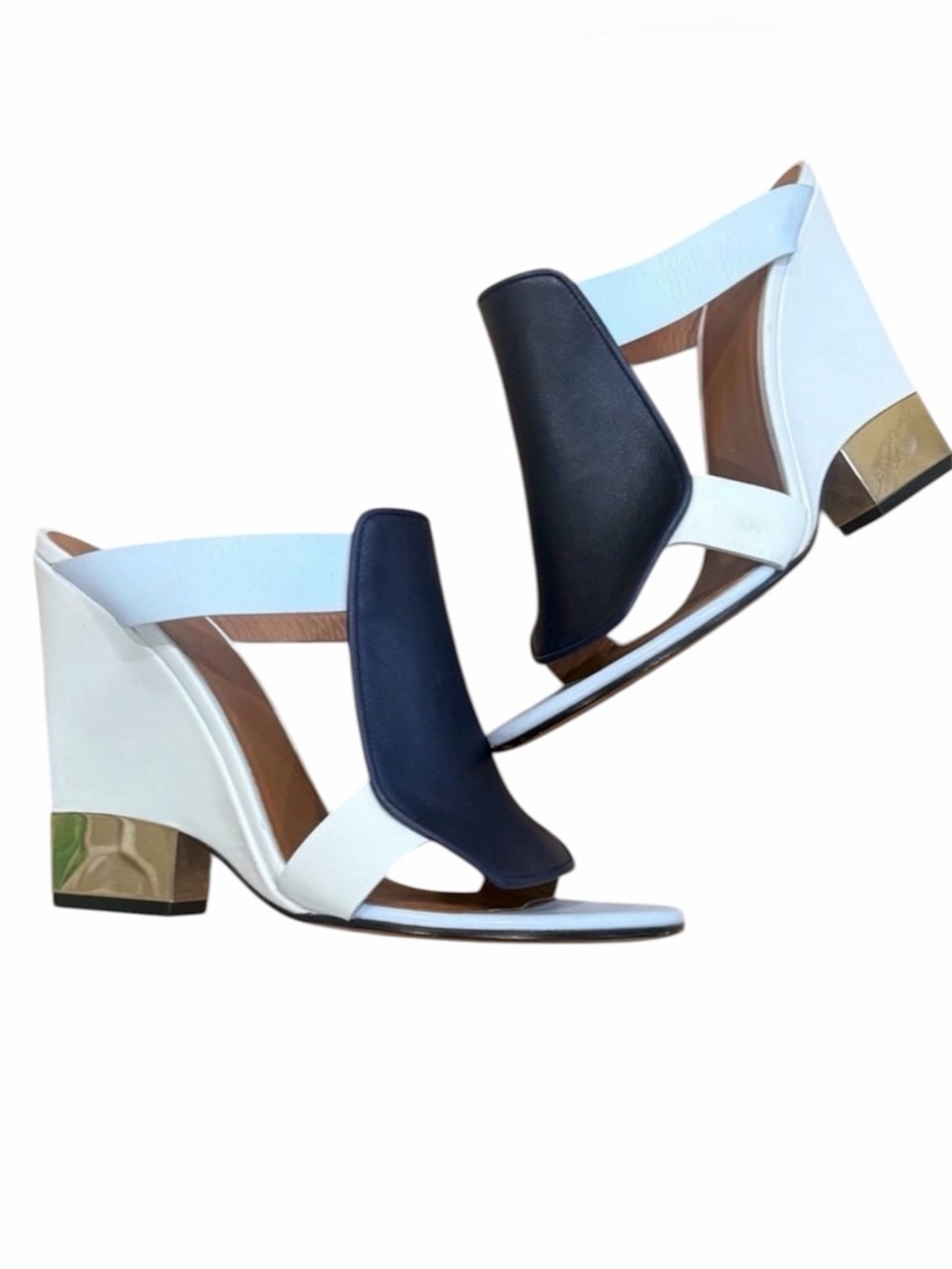 Givenchy Paris Leather Colorblock Wedge Sandals Gold Heel Blue White 41 11 - Picture 4 of 11